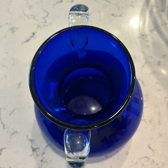 Vintage Handmade in Poland Vase by Wanda Imported. Covalt Blue, Clear Handles - Picture 5 of 6
